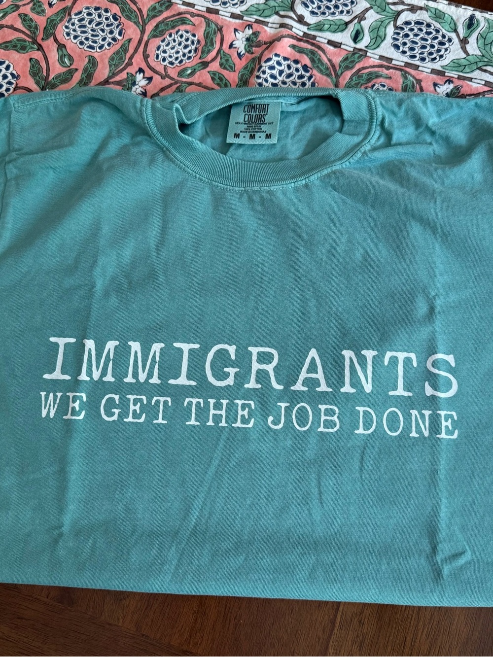 NWOT Teal Hamilton Quote Tee - Immigrants, We Get The Job Done